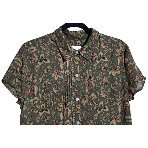 Vintage Charter Club Cottagecore PrairieFloral Shirt Dress Size 12  Green Tapest - Picture 6 of 10